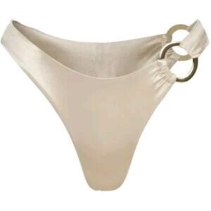 MONDAY Swimwear Bronte Gold Ring Bikini Bottom Shiny Champagne Medium NWT